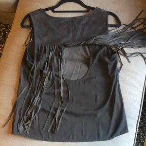 Black Sleeveless Fringe Suede Top w/ Back Cutout